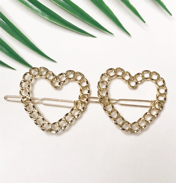 Heart Gold Link Hair Clip