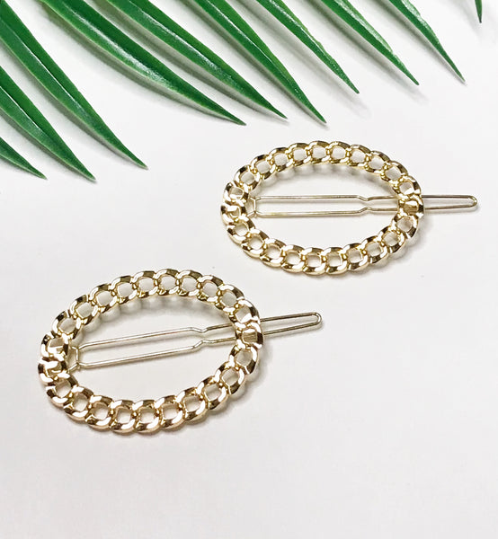 Oval Gold Link Hair Clip